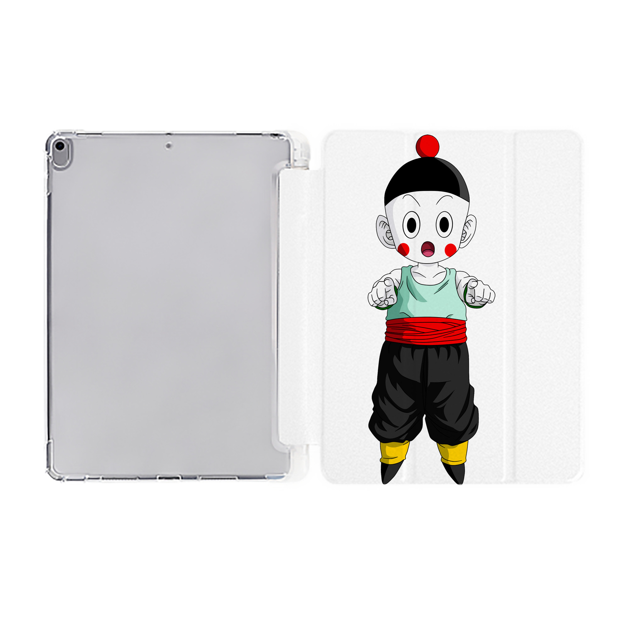 （画像用） ドラゴンボール 餃子（チャオズ）DRAGON BALL Chaoz IPad ケース ペン収納付き 三つ折りスタンド PUレザー×シリコン 対応機種9.5/10.5/10.9インチ